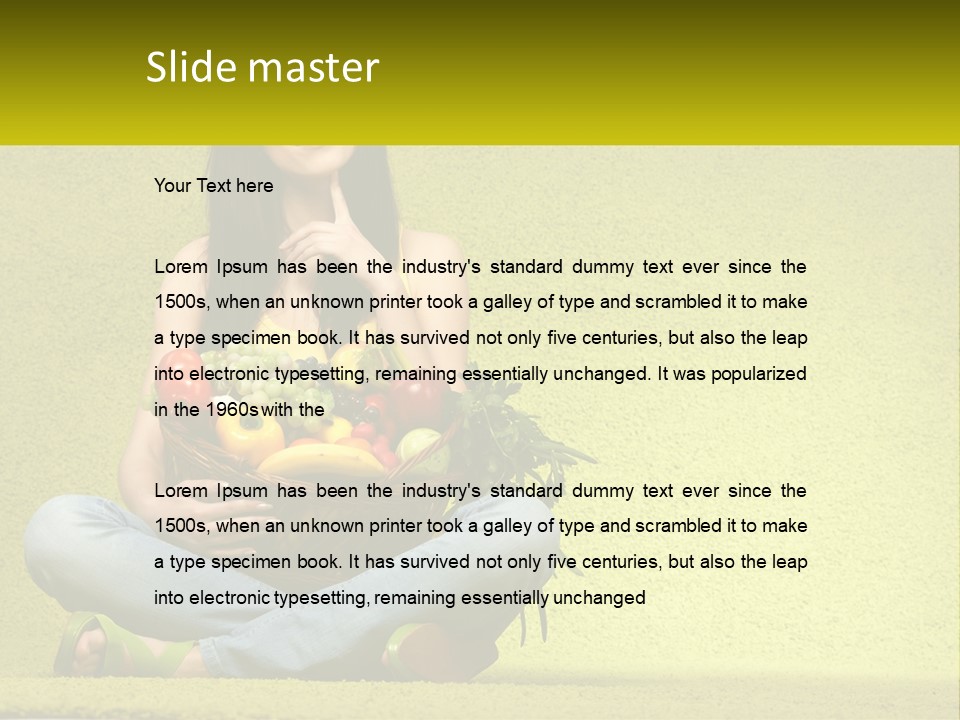 A Woman Sitting On The Floor Holding A Basket Of Fruit PowerPoint Template