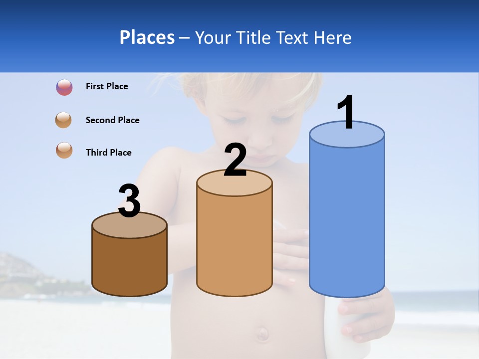 A Young Child Holding A Bottle Of Sunscreen On The Beach PowerPoint Template