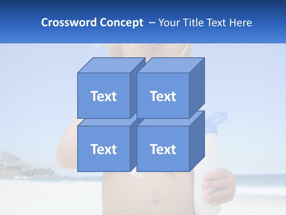 A Young Child Holding A Bottle Of Sunscreen On The Beach PowerPoint Template