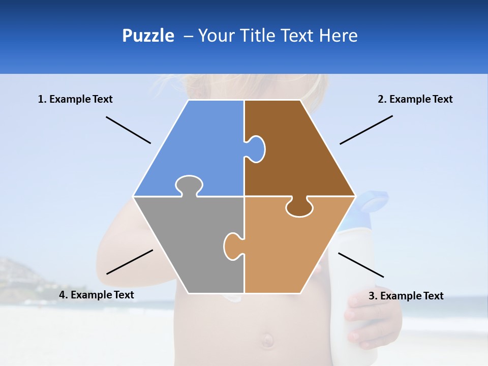 A Young Child Holding A Bottle Of Sunscreen On The Beach PowerPoint Template