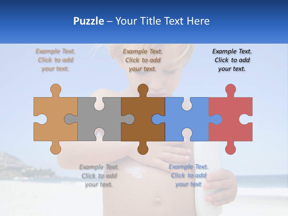 A Young Child Holding A Bottle Of Sunscreen On The Beach PowerPoint Template