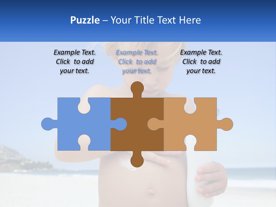 A Young Child Holding A Bottle Of Sunscreen On The Beach PowerPoint Template