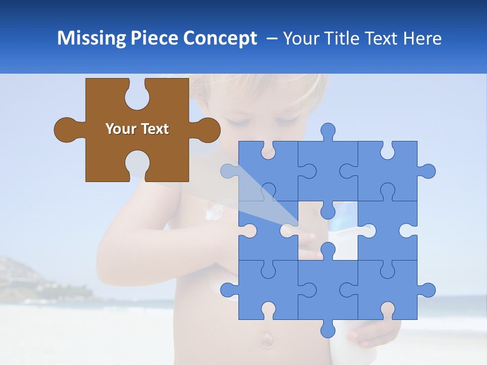 A Young Child Holding A Bottle Of Sunscreen On The Beach PowerPoint Template