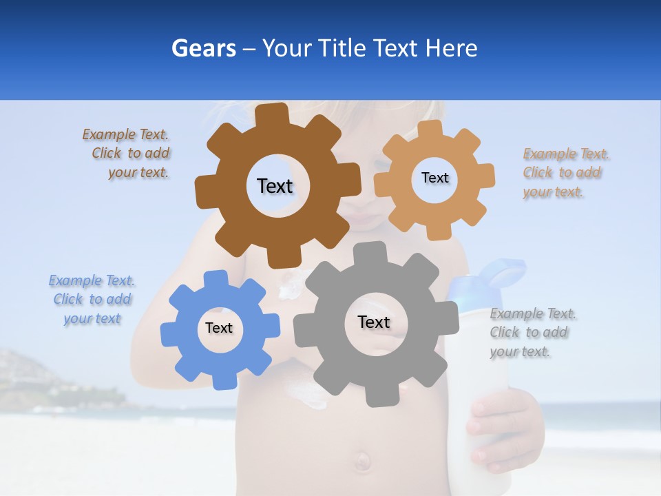 A Young Child Holding A Bottle Of Sunscreen On The Beach PowerPoint Template