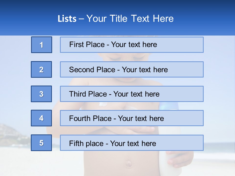 A Young Child Holding A Bottle Of Sunscreen On The Beach PowerPoint Template