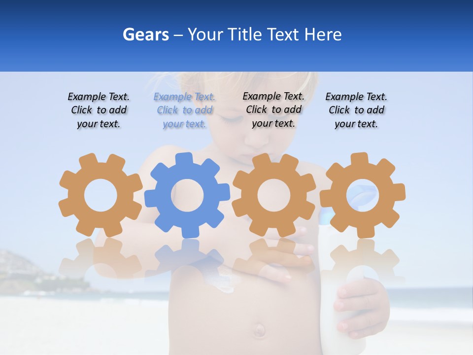 A Young Child Holding A Bottle Of Sunscreen On The Beach PowerPoint Template