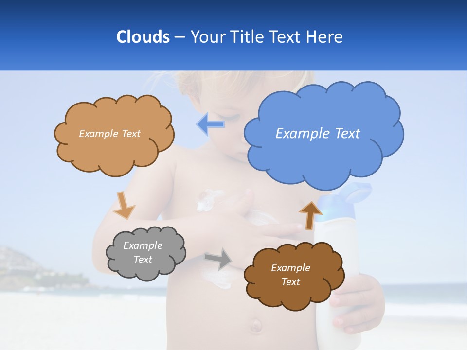 A Young Child Holding A Bottle Of Sunscreen On The Beach PowerPoint Template