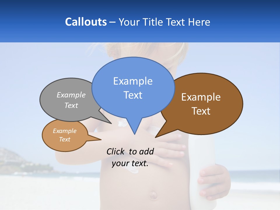 A Young Child Holding A Bottle Of Sunscreen On The Beach PowerPoint Template