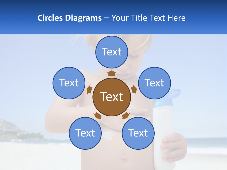 A Young Child Holding A Bottle Of Sunscreen On The Beach PowerPoint Template