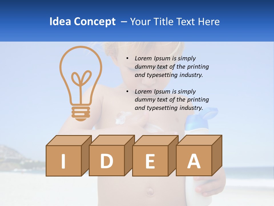 A Young Child Holding A Bottle Of Sunscreen On The Beach PowerPoint Template