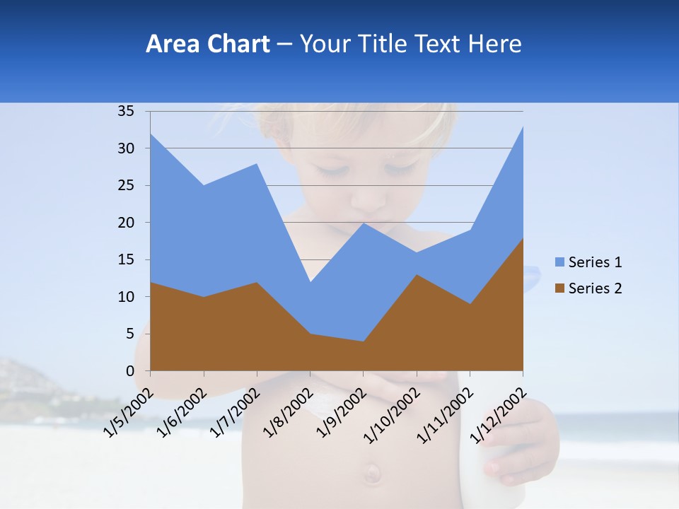 A Young Child Holding A Bottle Of Sunscreen On The Beach PowerPoint Template