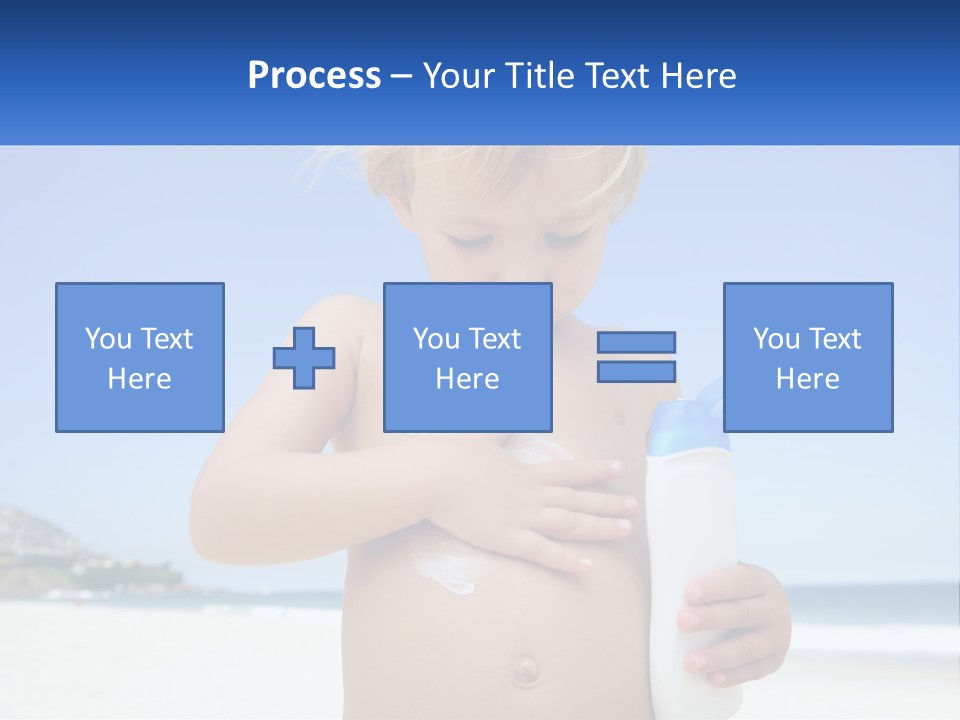 A Young Child Holding A Bottle Of Sunscreen On The Beach PowerPoint Template