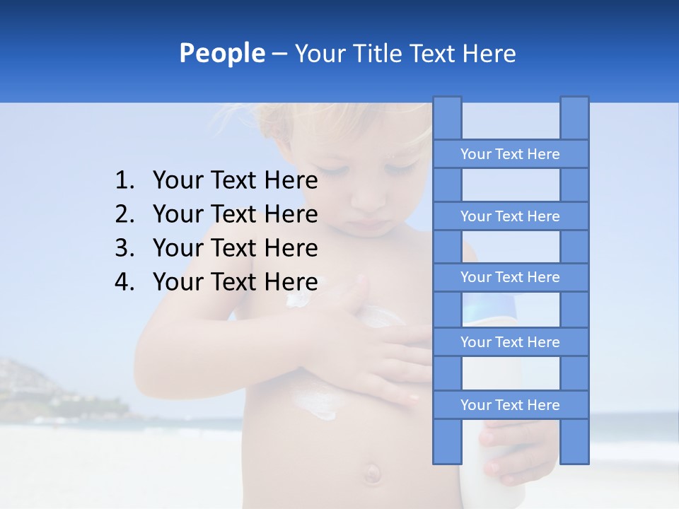A Young Child Holding A Bottle Of Sunscreen On The Beach PowerPoint Template
