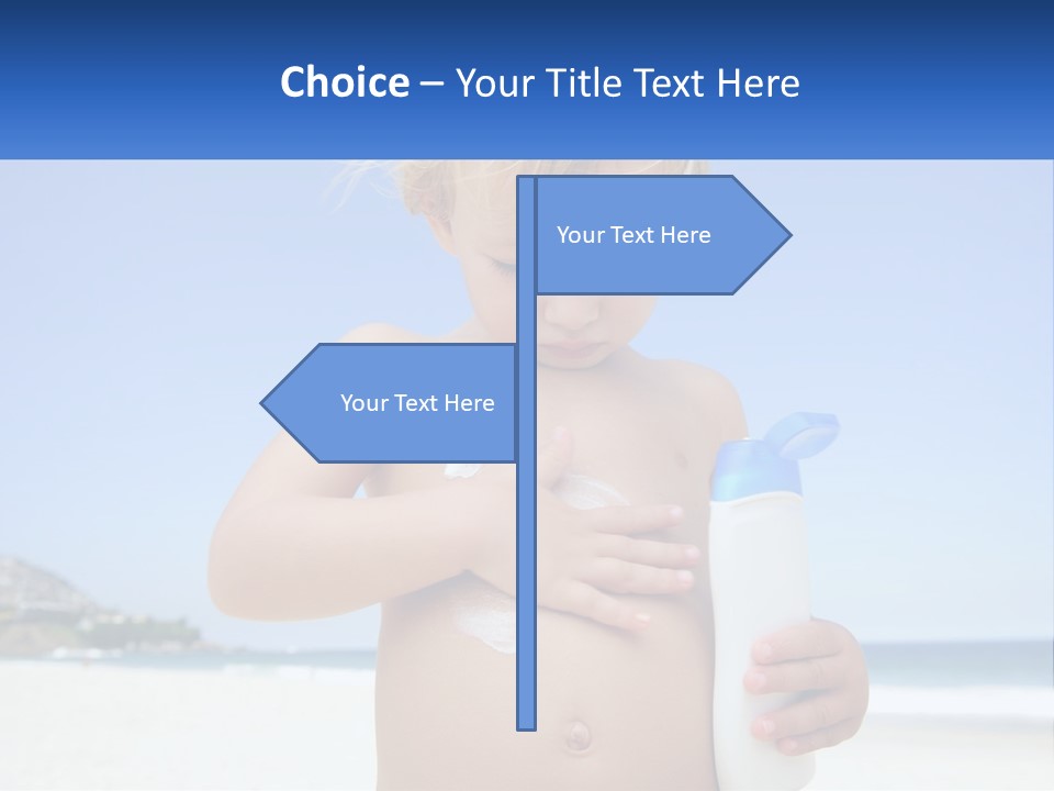 A Young Child Holding A Bottle Of Sunscreen On The Beach PowerPoint Template