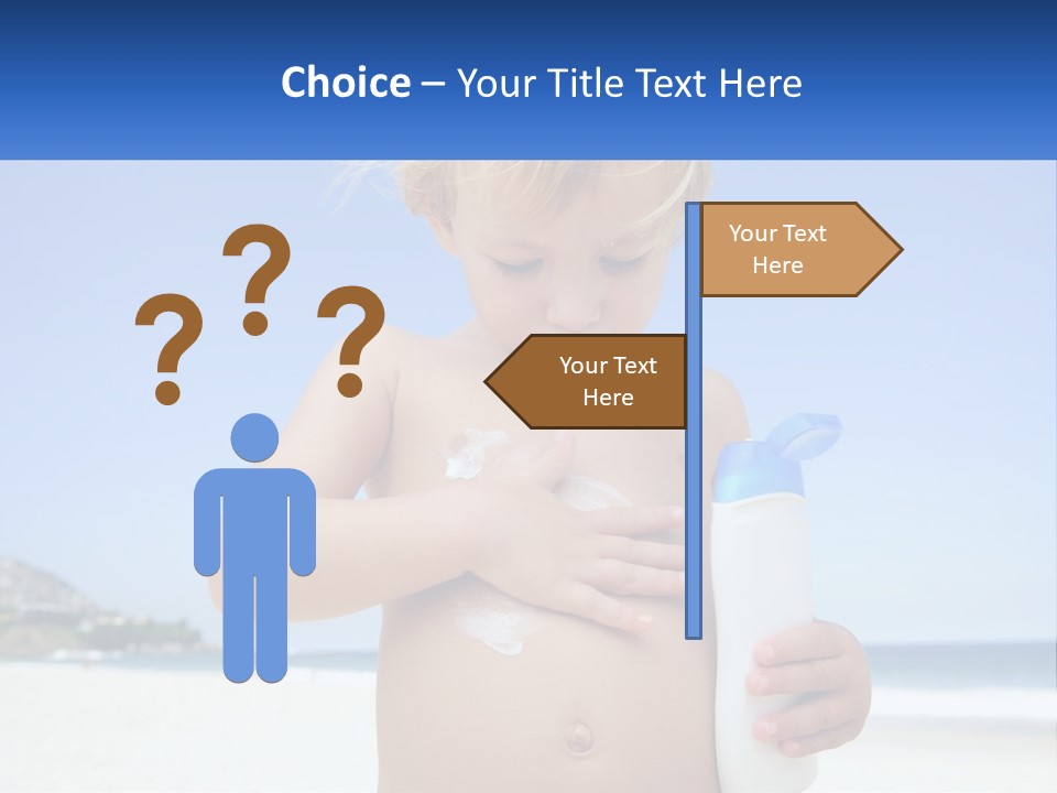 A Young Child Holding A Bottle Of Sunscreen On The Beach PowerPoint Template