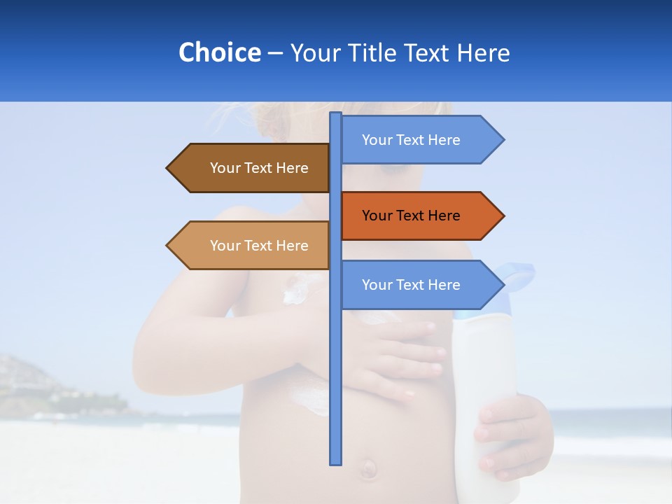 A Young Child Holding A Bottle Of Sunscreen On The Beach PowerPoint Template
