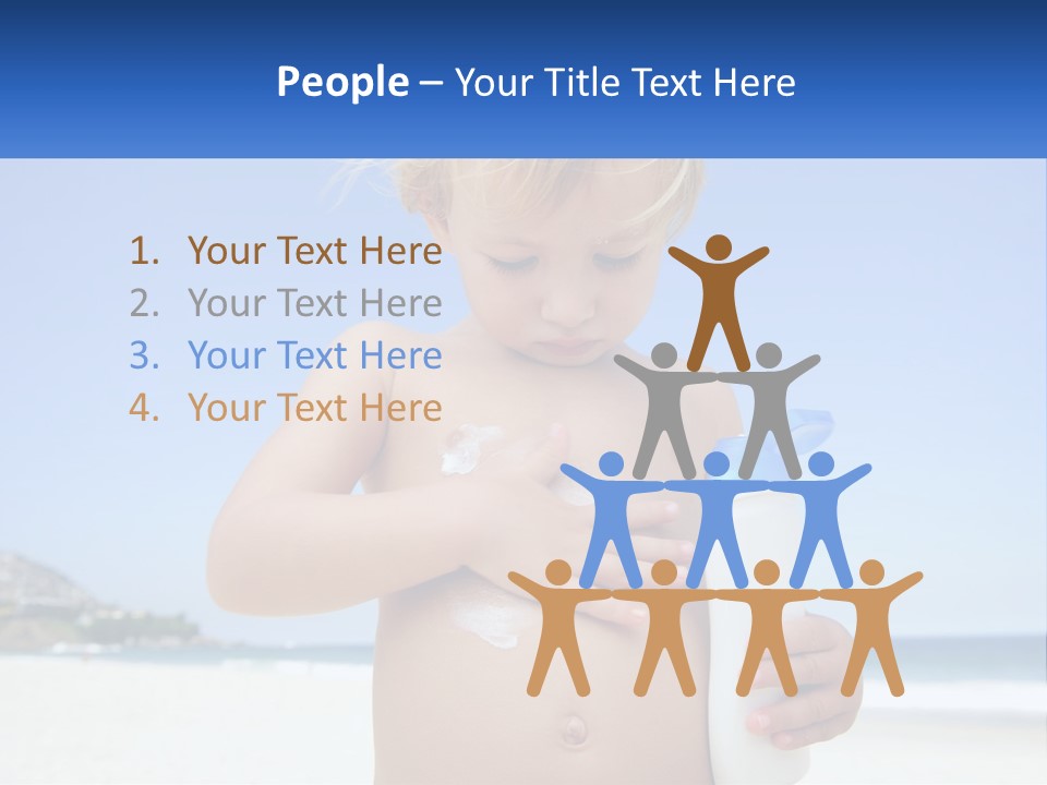 A Young Child Holding A Bottle Of Sunscreen On The Beach PowerPoint Template