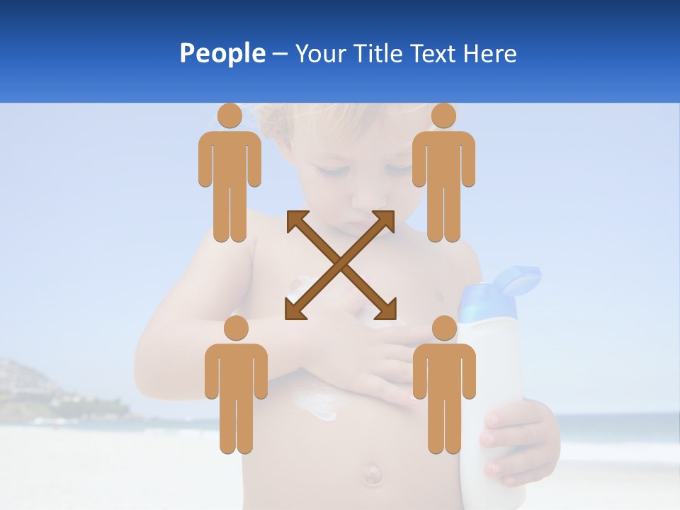 A Young Child Holding A Bottle Of Sunscreen On The Beach PowerPoint Template