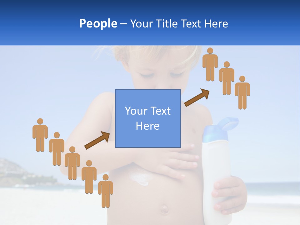 A Young Child Holding A Bottle Of Sunscreen On The Beach PowerPoint Template