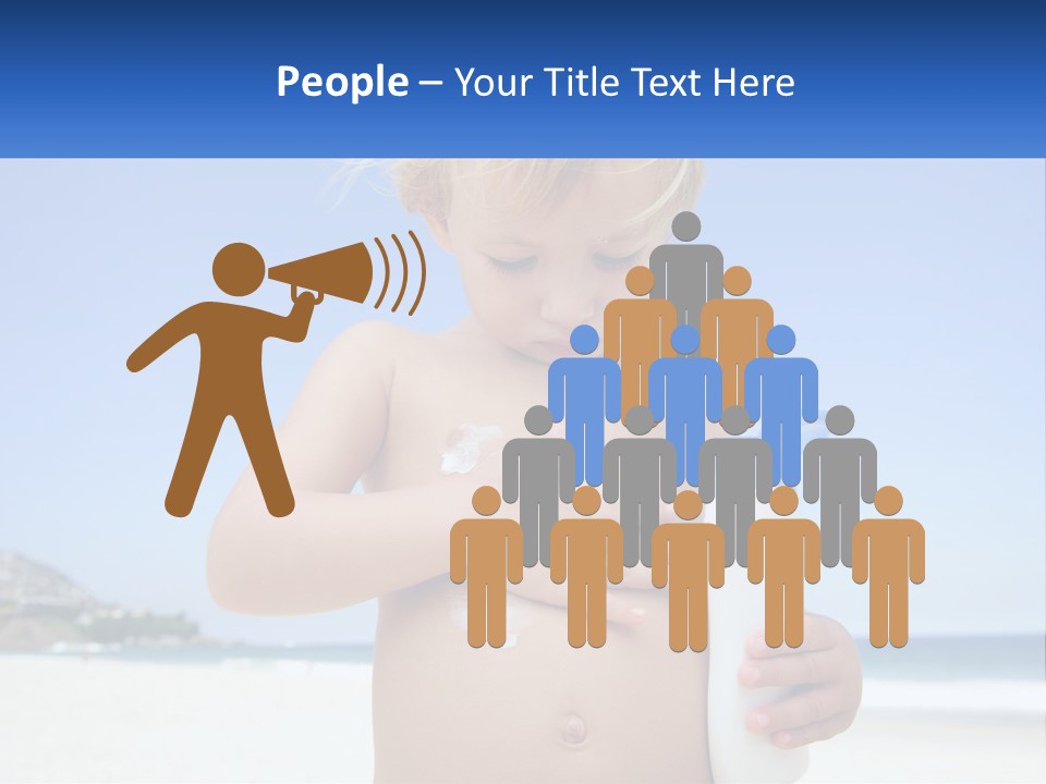 A Young Child Holding A Bottle Of Sunscreen On The Beach PowerPoint Template