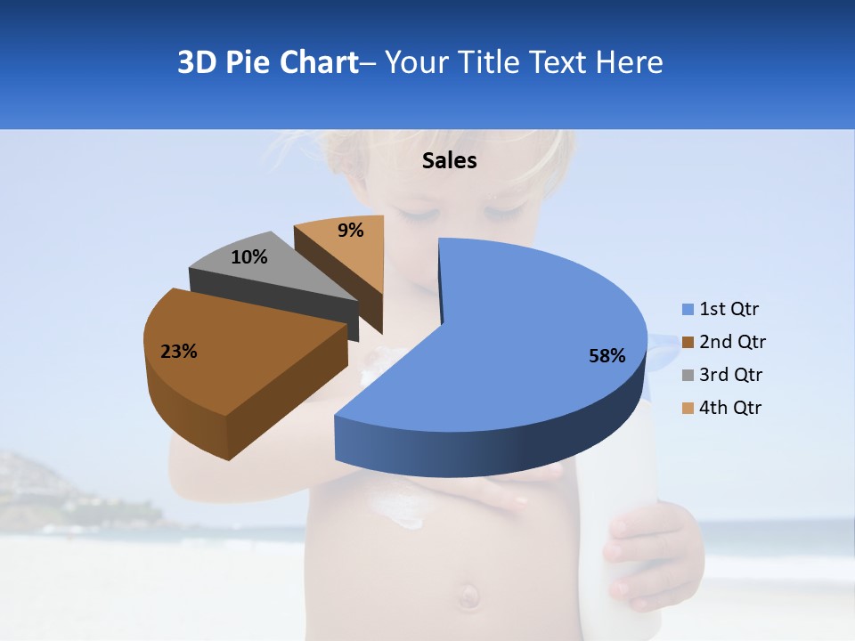 A Young Child Holding A Bottle Of Sunscreen On The Beach PowerPoint Template