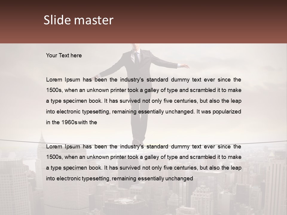 A Man Walking On A Tight Rope Over A City PowerPoint Template