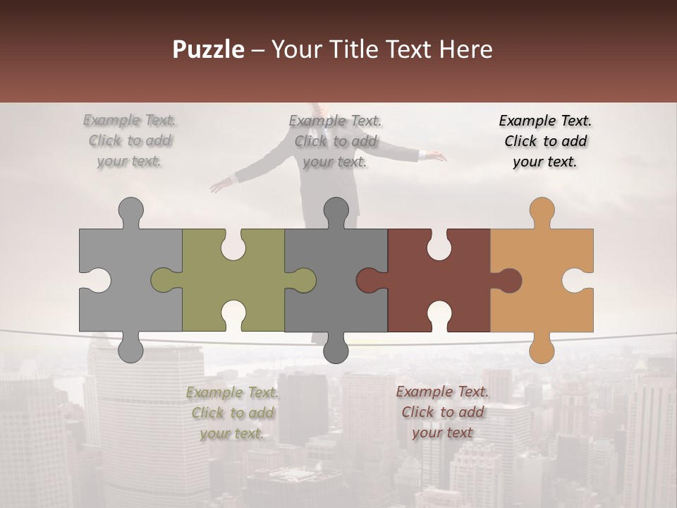 A Man Walking On A Tight Rope Over A City PowerPoint Template