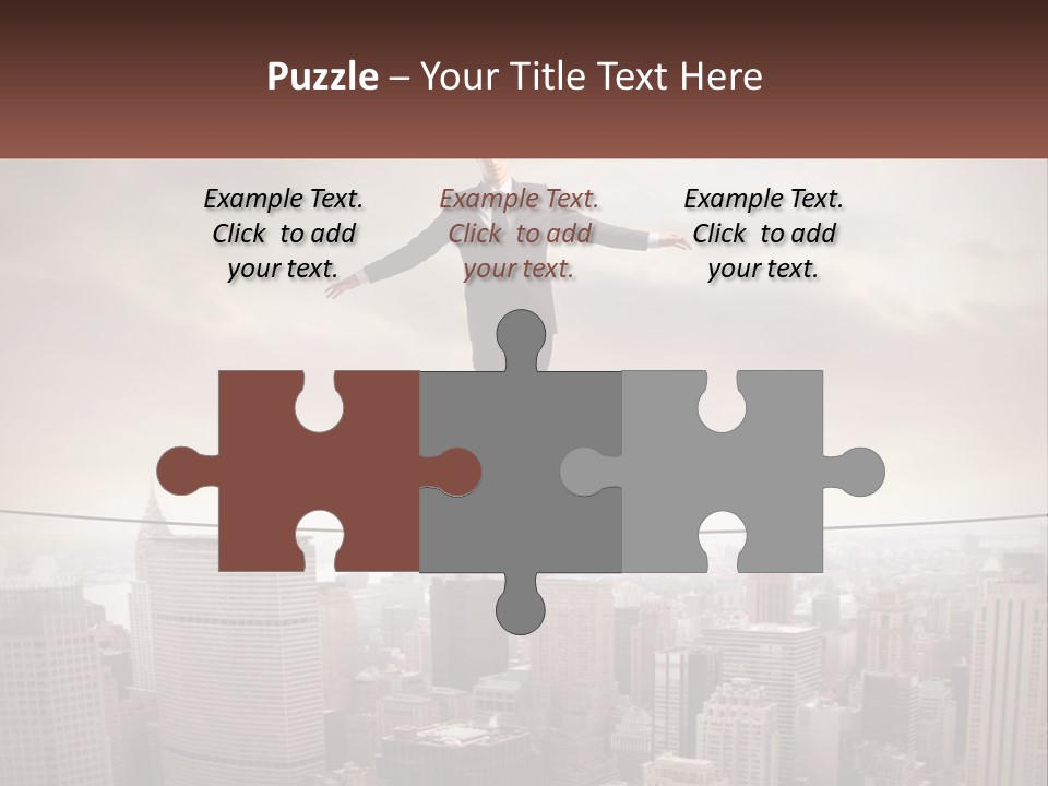 A Man Walking On A Tight Rope Over A City PowerPoint Template