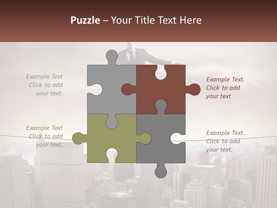 A Man Walking On A Tight Rope Over A City PowerPoint Template