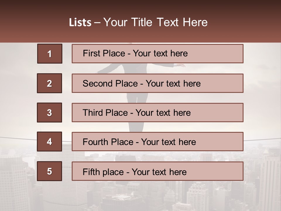 A Man Walking On A Tight Rope Over A City PowerPoint Template