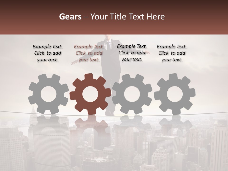 A Man Walking On A Tight Rope Over A City PowerPoint Template