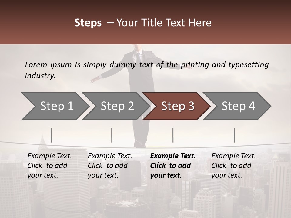 A Man Walking On A Tight Rope Over A City PowerPoint Template