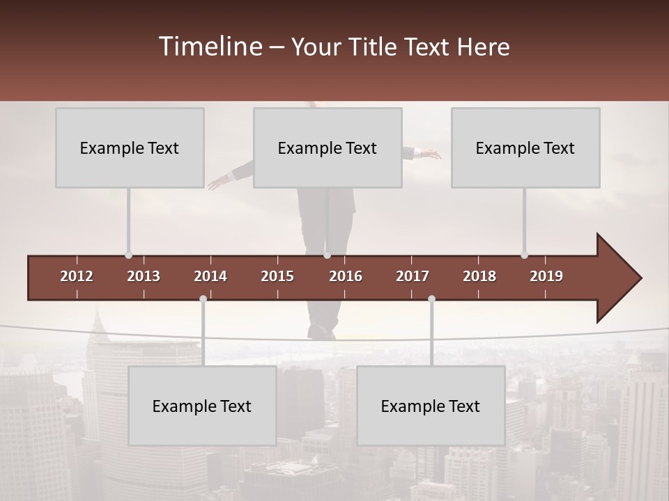 A Man Walking On A Tight Rope Over A City PowerPoint Template