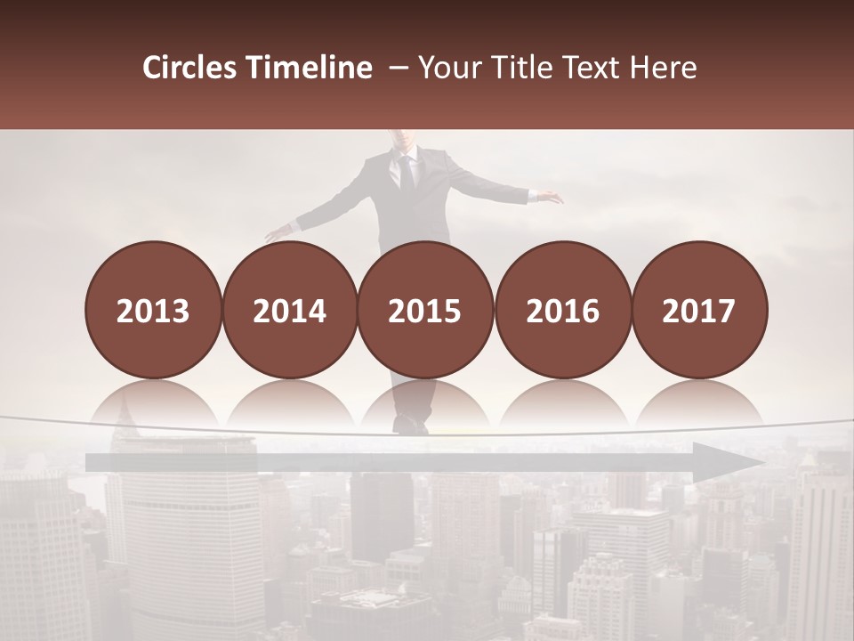 A Man Walking On A Tight Rope Over A City PowerPoint Template