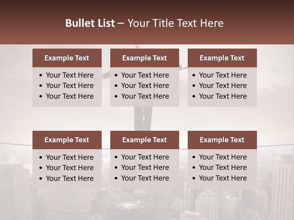 A Man Walking On A Tight Rope Over A City PowerPoint Template