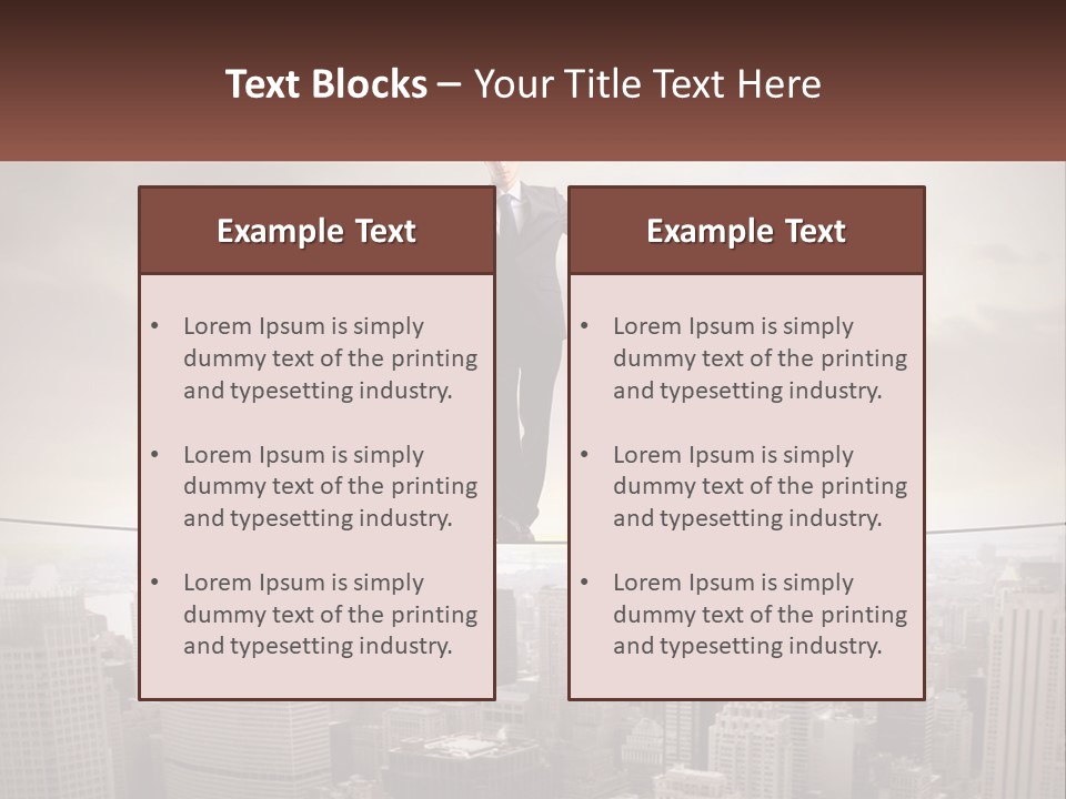A Man Walking On A Tight Rope Over A City PowerPoint Template