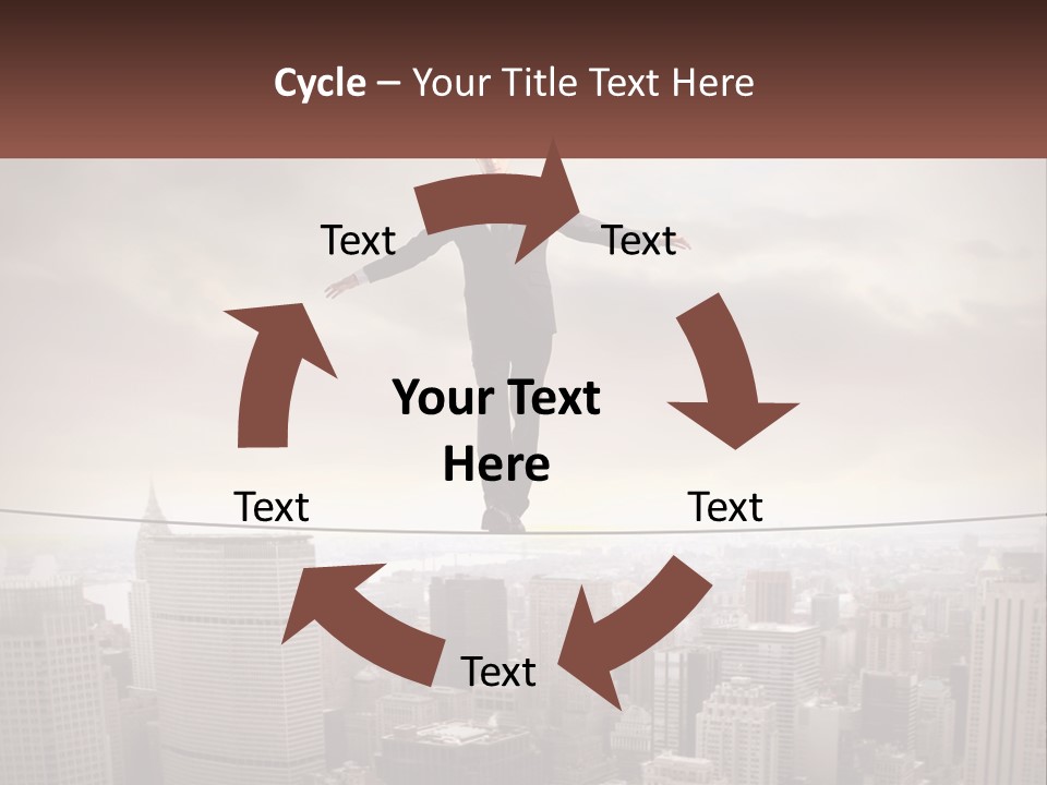 A Man Walking On A Tight Rope Over A City PowerPoint Template