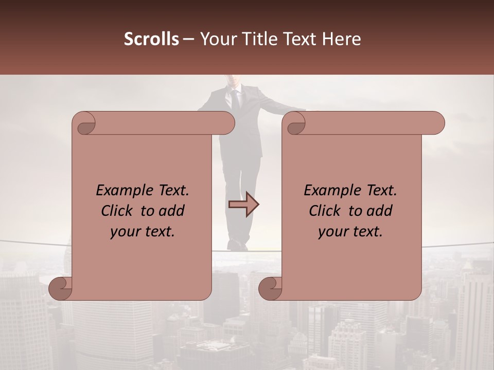 A Man Walking On A Tight Rope Over A City PowerPoint Template