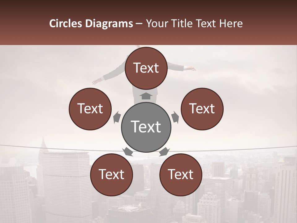 A Man Walking On A Tight Rope Over A City PowerPoint Template