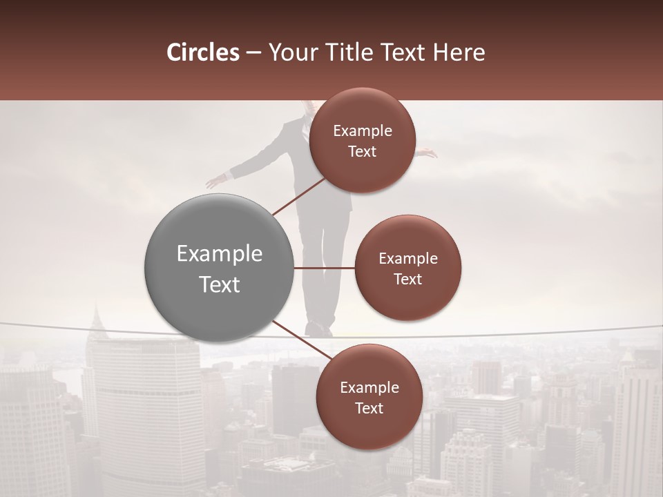 A Man Walking On A Tight Rope Over A City PowerPoint Template