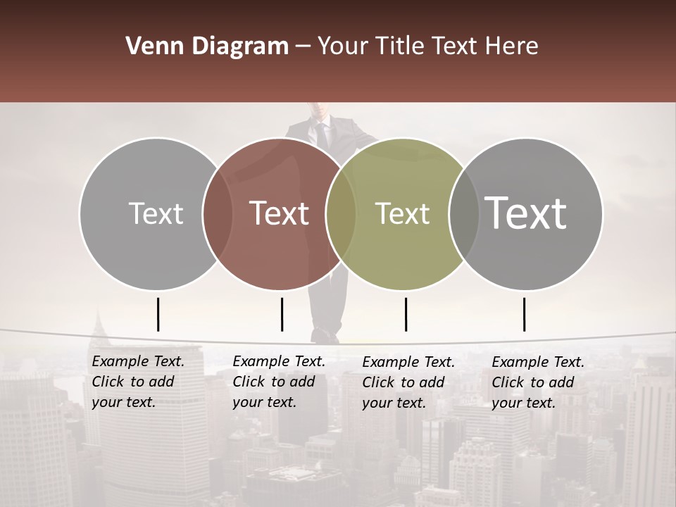 A Man Walking On A Tight Rope Over A City PowerPoint Template