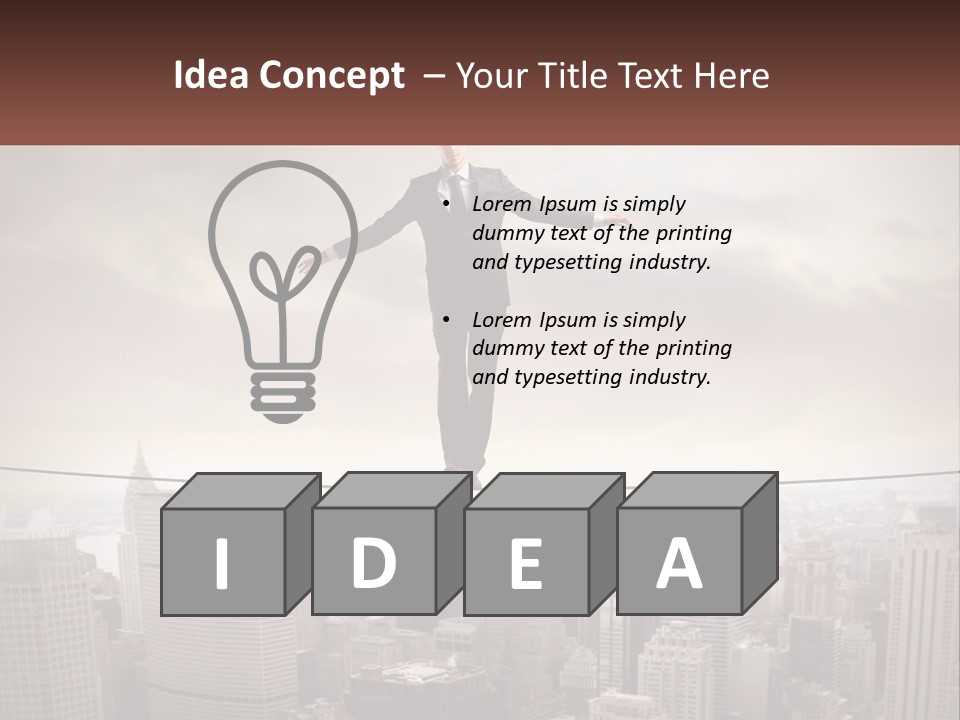A Man Walking On A Tight Rope Over A City PowerPoint Template