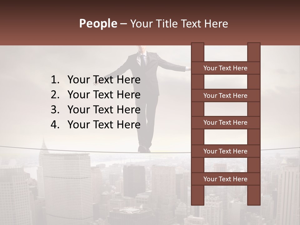 A Man Walking On A Tight Rope Over A City PowerPoint Template