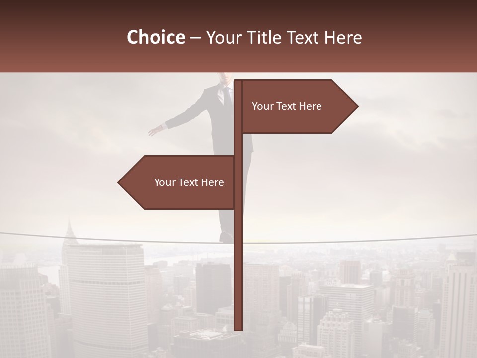A Man Walking On A Tight Rope Over A City PowerPoint Template