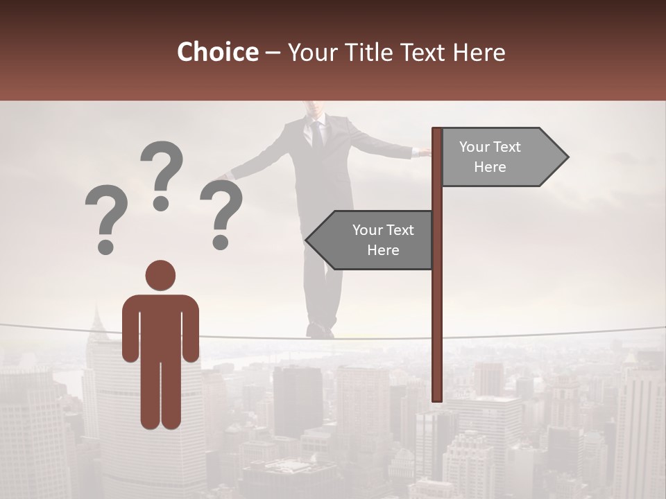 A Man Walking On A Tight Rope Over A City PowerPoint Template