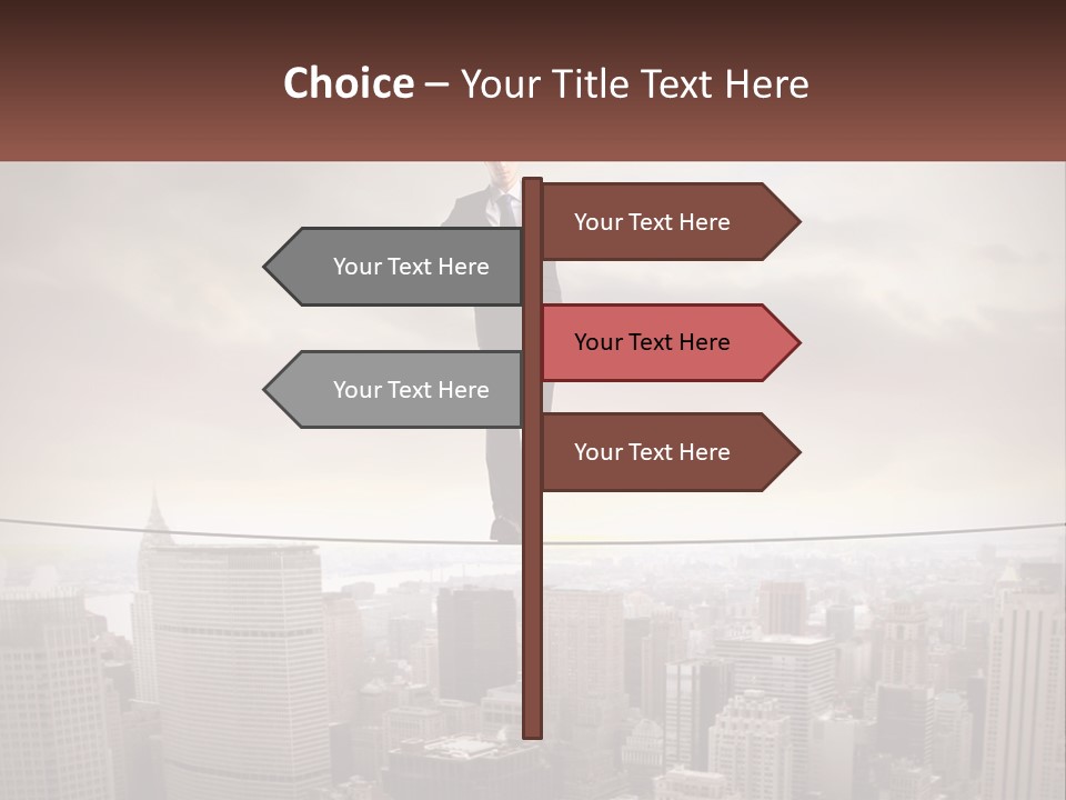 A Man Walking On A Tight Rope Over A City PowerPoint Template