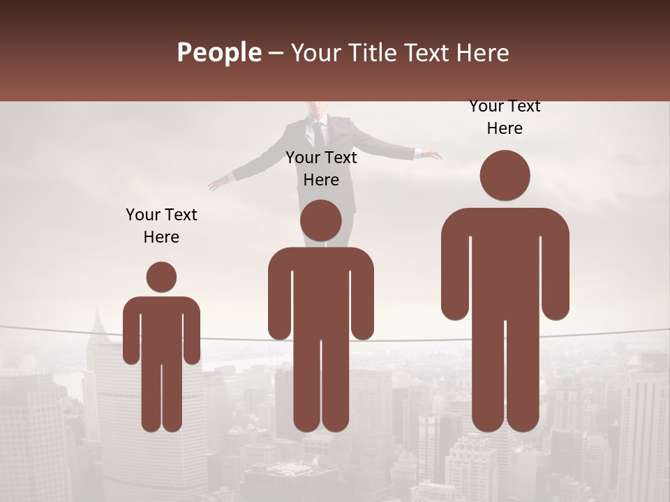 A Man Walking On A Tight Rope Over A City PowerPoint Template