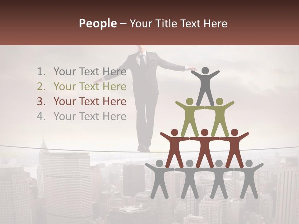 A Man Walking On A Tight Rope Over A City PowerPoint Template