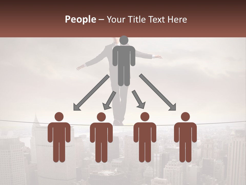 A Man Walking On A Tight Rope Over A City PowerPoint Template