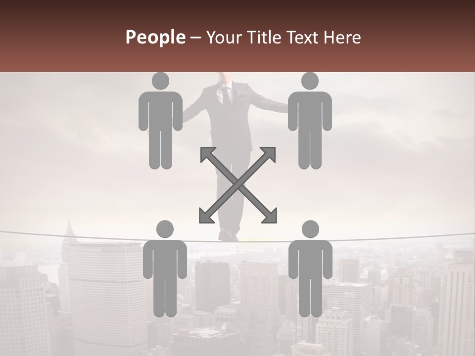 A Man Walking On A Tight Rope Over A City PowerPoint Template